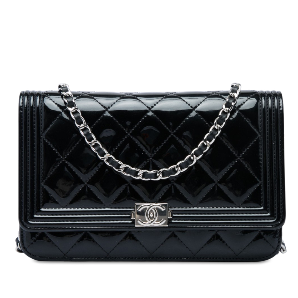 Pre-Loved Chanel Quilted Patent Boy Wallet on Chain